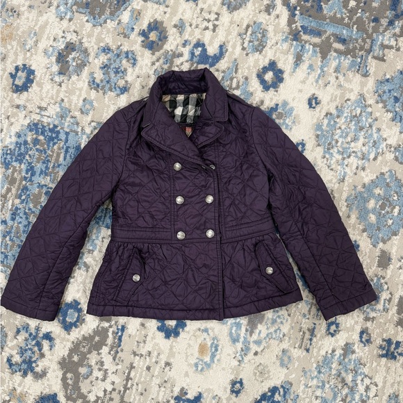 Burberry Kids Dark Purple Quilted Pea Coat